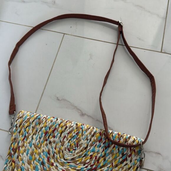 Straw Weave Envelope Clutch with Brown Leather Adjustable Strap - BRAND NEW - Picture 6 of 6